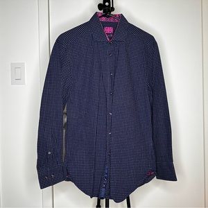 Michelson’s London Dress Shirt - Navy Geometric, Contrast Flip Cuff, DETAILS!